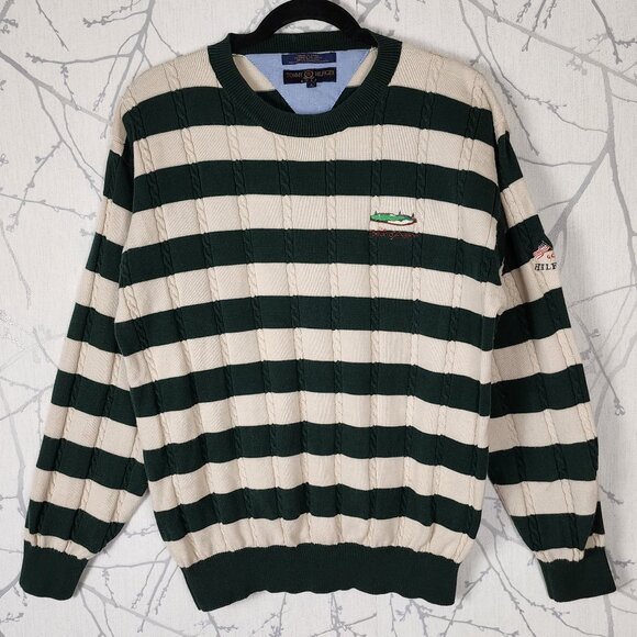 Tommy Hilfiger Golf VTG Colorblock Stripe Cable Knit Crewneck Sweater - Picture 1 of 8